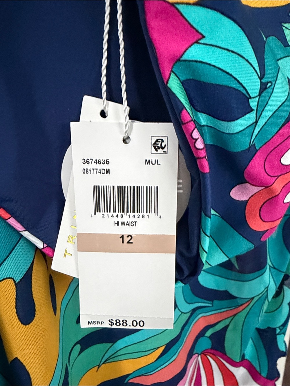 Trina Turk Teal Navy Pink Floral Bikini with Matching Sarong - Picture 3 of 5